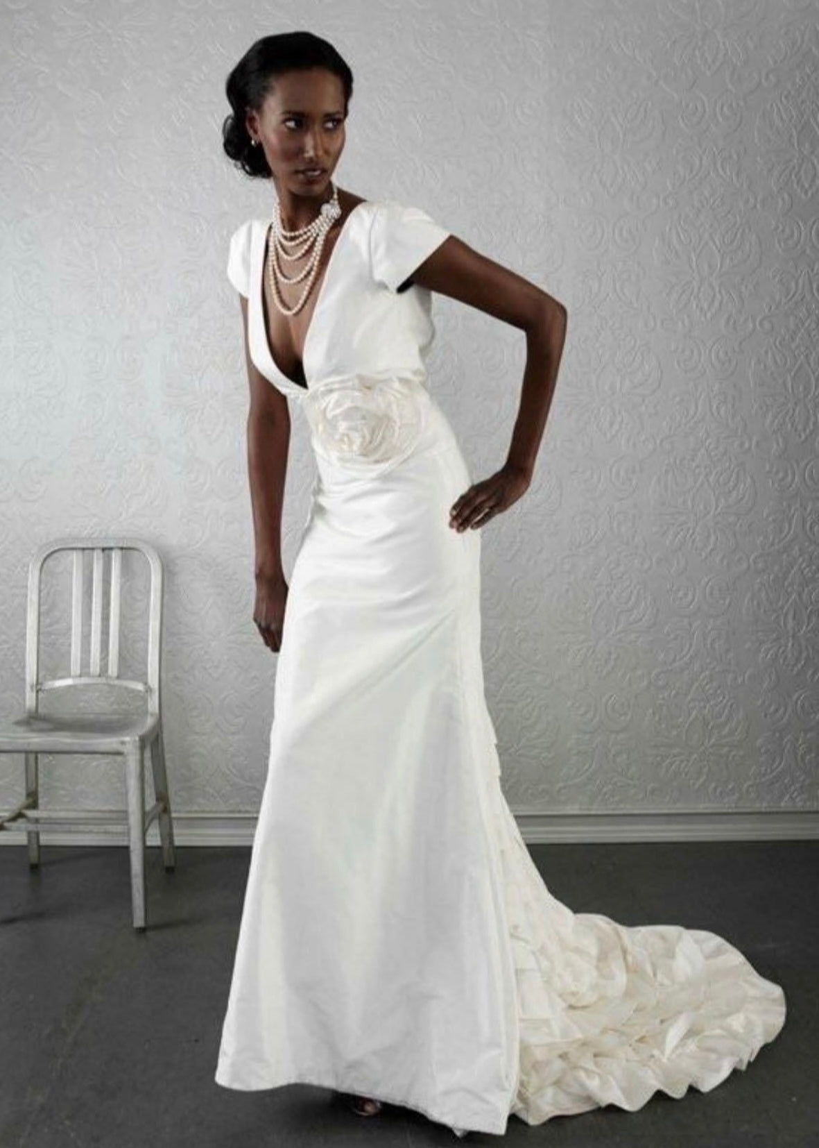 Silk Plunging A-Line Gown